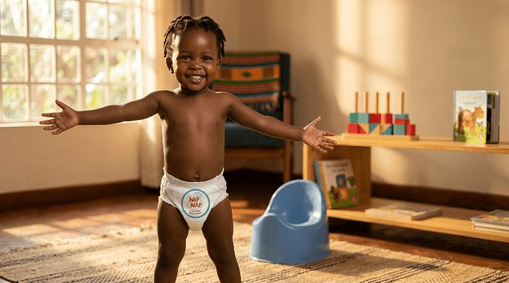 Potty training pants Kenya: toddler using a potty chair during toilet training