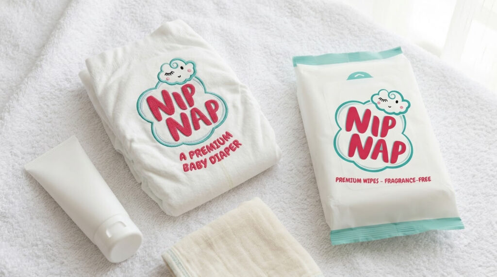 Barrier cream, baby wipes and a clean nappy laid out on a towel