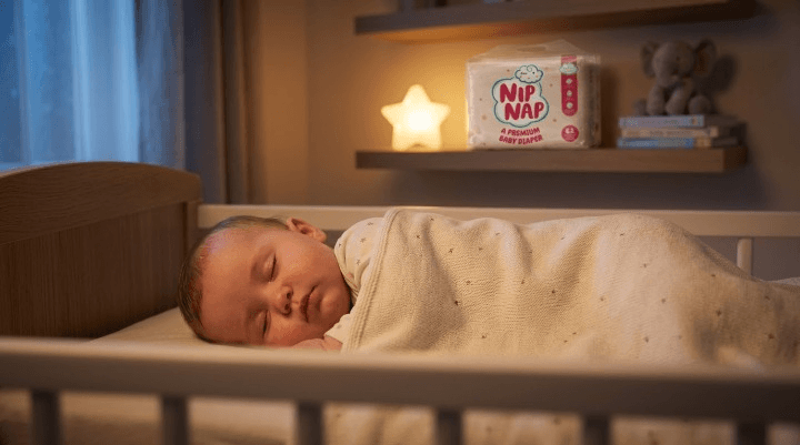 Baby sleeping soundly through the night in a cot